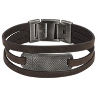 Bracelet souple mono-motif en acier et cuir - gris vieilli