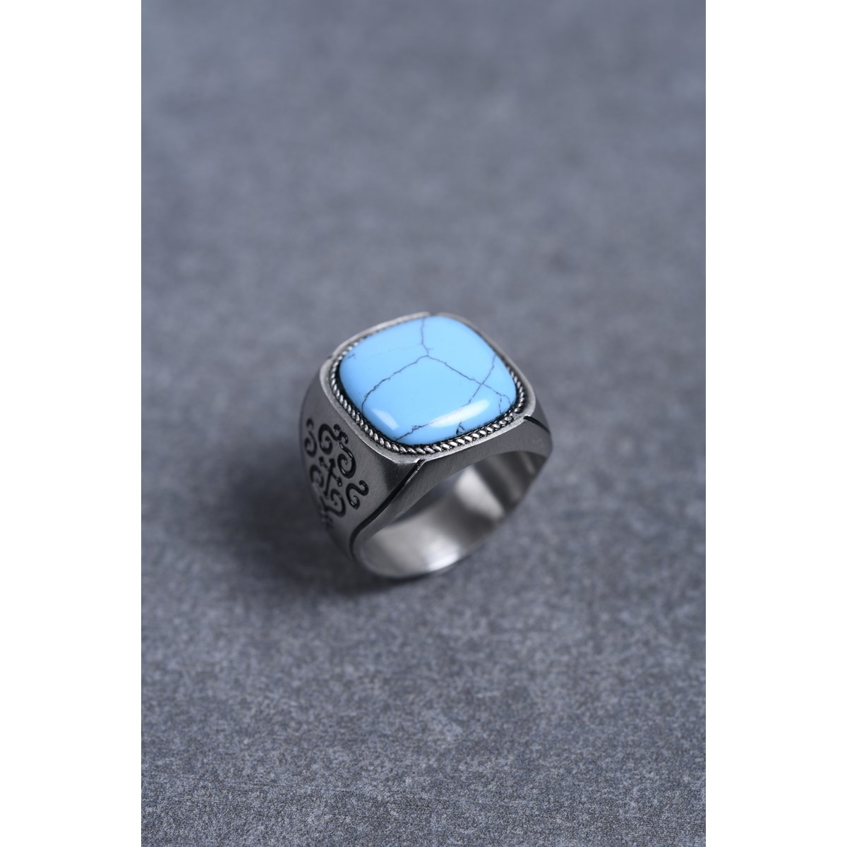 Bague Zinédine en Acier 316L avec turquoise bleu turquoise - vue 3