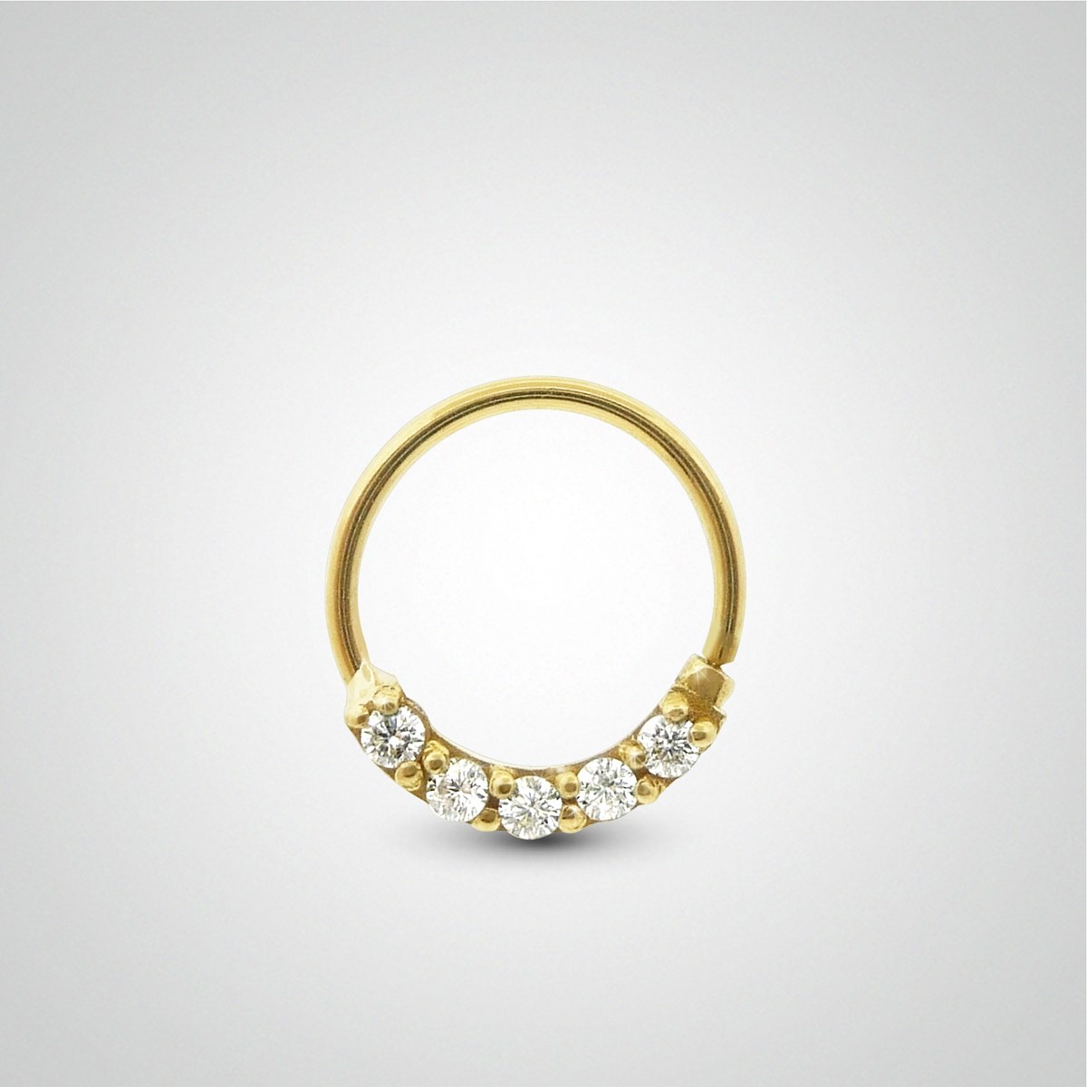 Piercing anti-helix anneau à écarter en or jaune et zircons