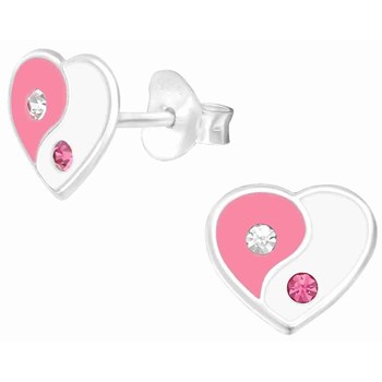Boucle d'oreille coeur rose et blanc en argent 925/1000
