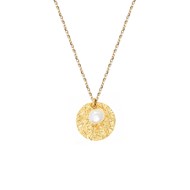 Collier chaîne doré or fin 24K perles nacrées médaille martelée PALOMA