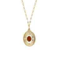 Sautoir médaillon ovale pierre naturelle Cornaline doré à  l'or fin 24K THAÏS