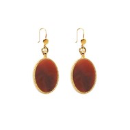 Boucles d'oreilles pendantes pierre naturelle Agate rouge plate dorée à  l'or fin 24K  FRIDA