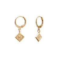 Mini Créoles pendentif médaille carrée doré à l'or fin 24K CLÉA