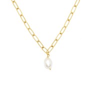 Collier chaine maille ajustable avec perle d'eau douce baroque blanche PERLA