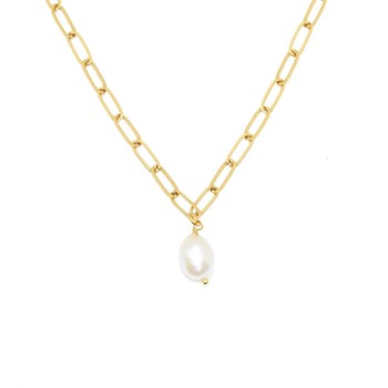 Collier chaine maille ajustable avec perle d'eau douce baroque blanche PERLA
