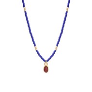 Collier ethnique en perles Miyuki bleu avec une pierre naturelle agate rouge LITTLE INDIA