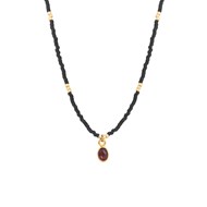 Collier ethnique en perles Miyuki noires avec une pierre naturelle grenat LITTLE INDIA