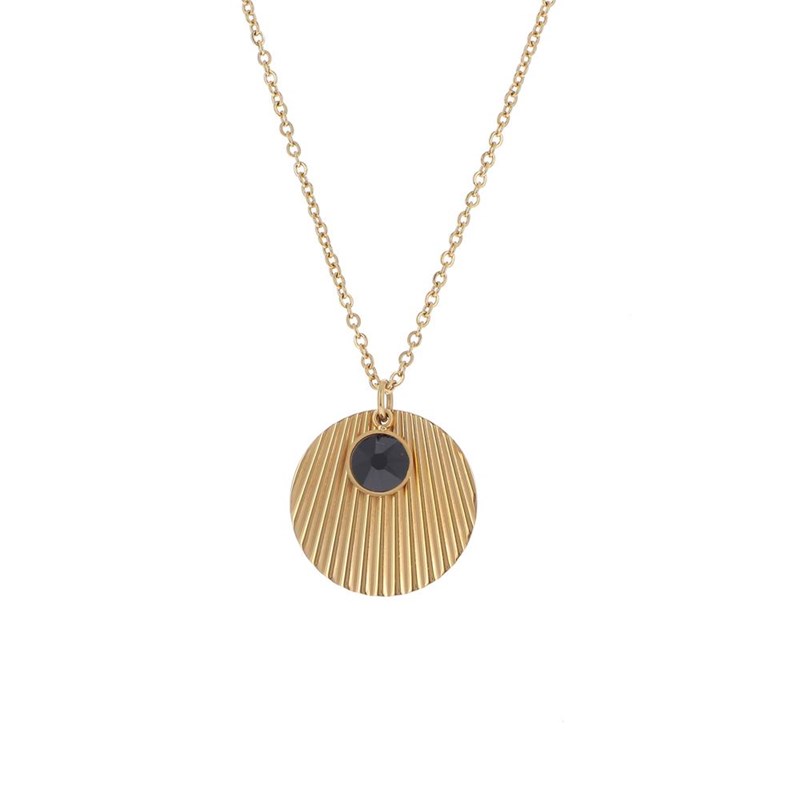 Collier 3 rangs en acier doré pendentif rainure orné d'une pierre Crystal noire Swarovski avec chaînette réglable - vue 2