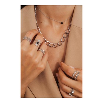 Silver-plated steel necklace with large mesh chain, adjustable chain with Crystal Swarovski stone