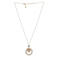 Collier en acier doré avec un pendentif orné de perles naturelles Agate blanc et pierre Crystal Swarovski, chaînette réglable