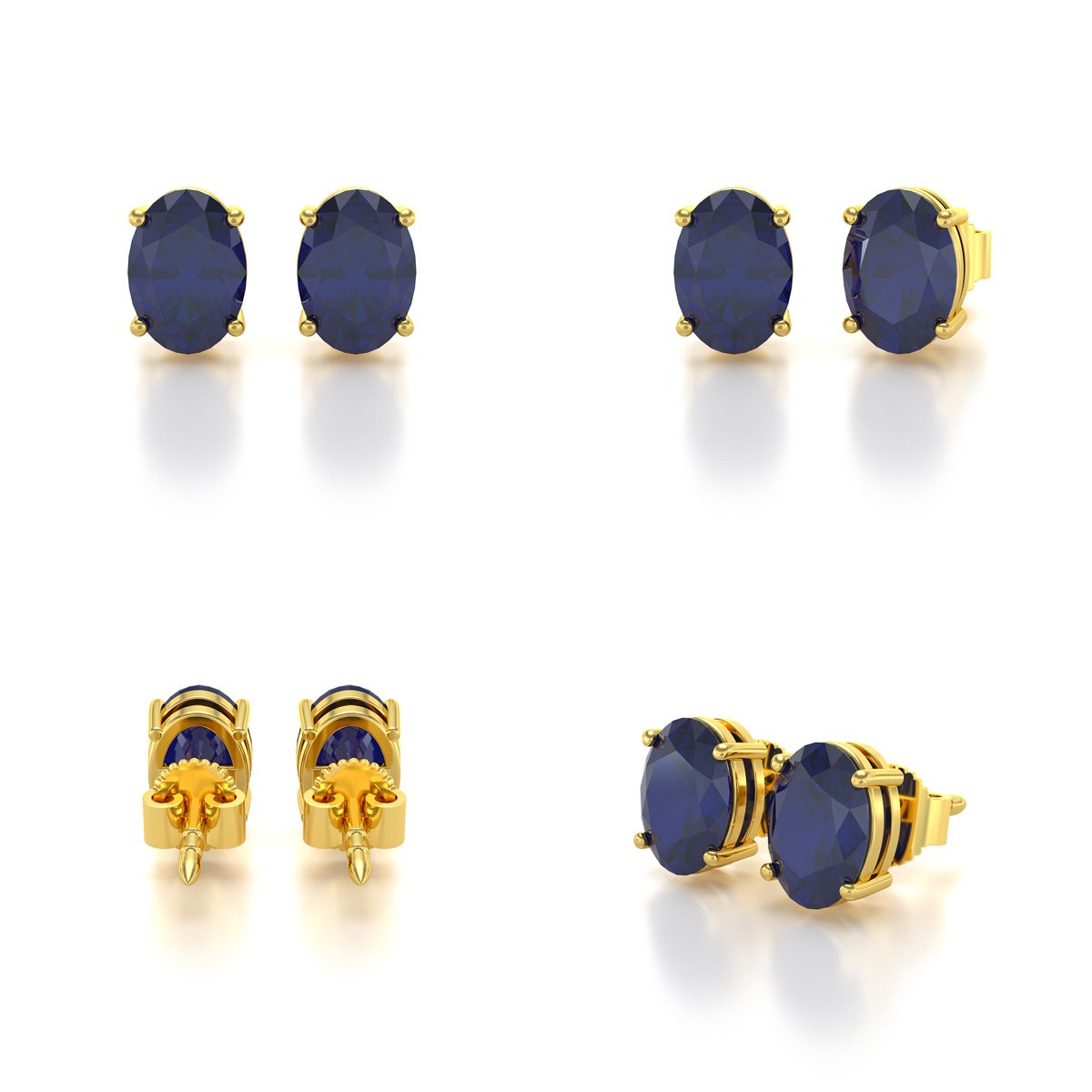 Boucles d'oreilles ADEN Or 585 Jaune et Saphir forme Ovale 1.6grs - vue 2