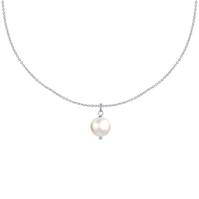 Collier Argent Rhodie Perle D Eau Douce Blanc 9 9 5 Mm 50 Cm 569394 main image 0