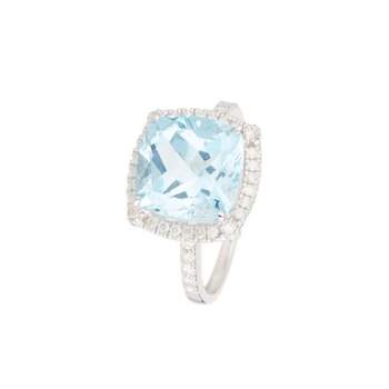 Bague Topaze Bleue Décembre En Argent 925 & Or 10 Carats - Taille 7 - Solitaire Cocktail