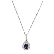 Pendentif Or Blanc Diamant et Saphir