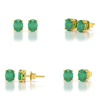 Boucles d'oreilles ADEN Or 585  Jaune et Emeraude forme Ovale 1.02grs 4MM