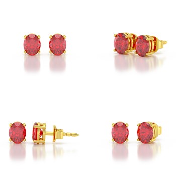 Boucles d'oreilles ADEN Or 585 Jaune et Rubis forme Ovale 1.02grs 4MM