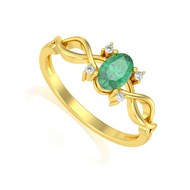 Bague ADEN Or 585 Jaune Emeraude et diamants 1.85grs