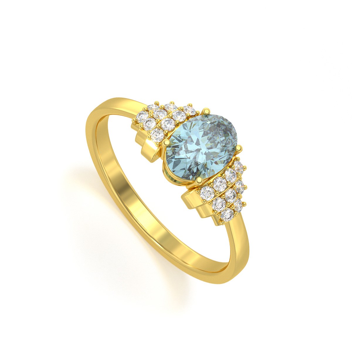 Bague ADEN Or 585 Jaune Aigue-Marine et diamants 2.24grs