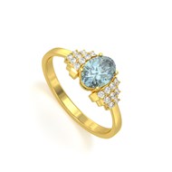 Bague ADEN Or 585 Jaune Aigue-Marine et diamants 2.24grs