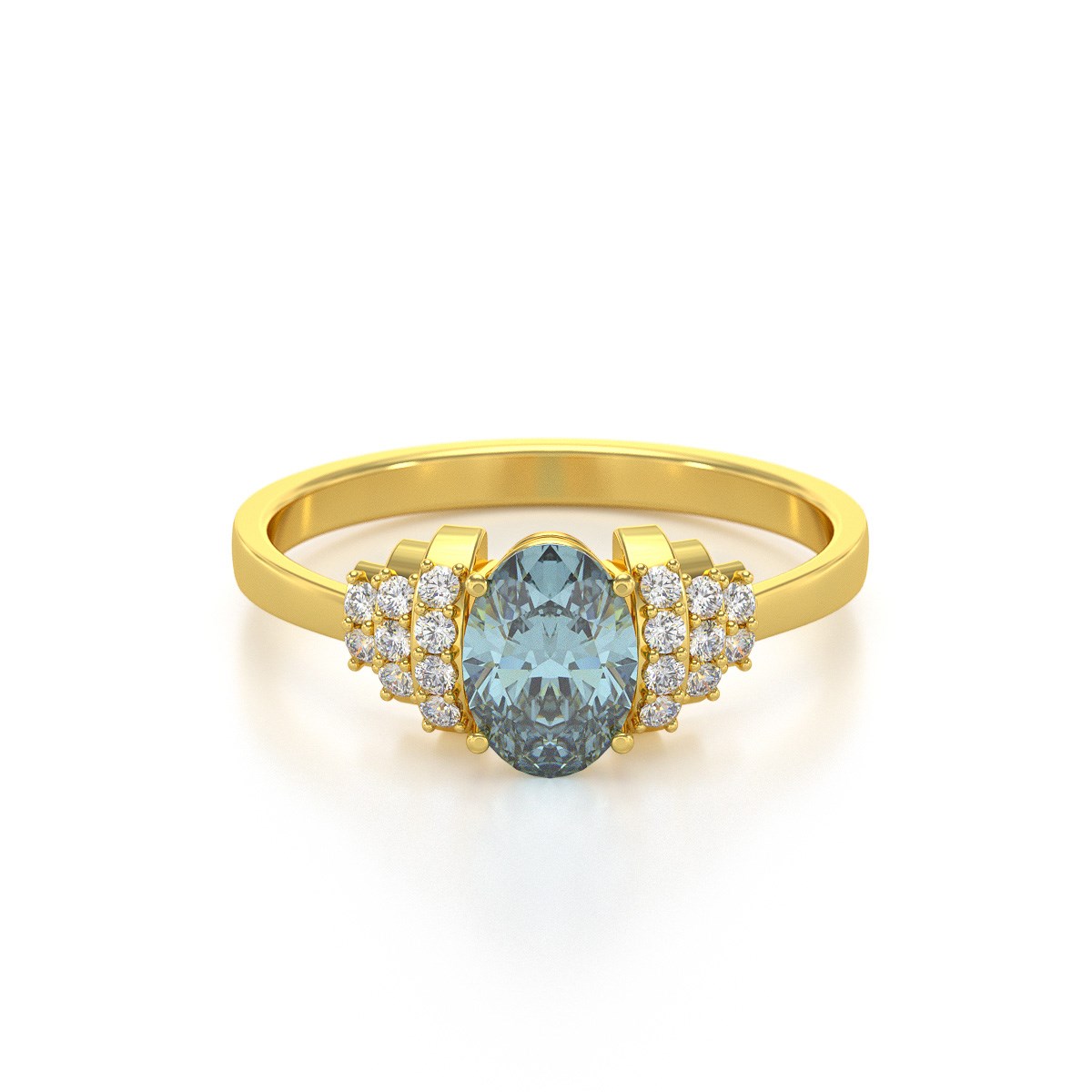 Bague ADEN Or 585 Jaune Aigue-Marine et diamants 2.24grs - vue 3