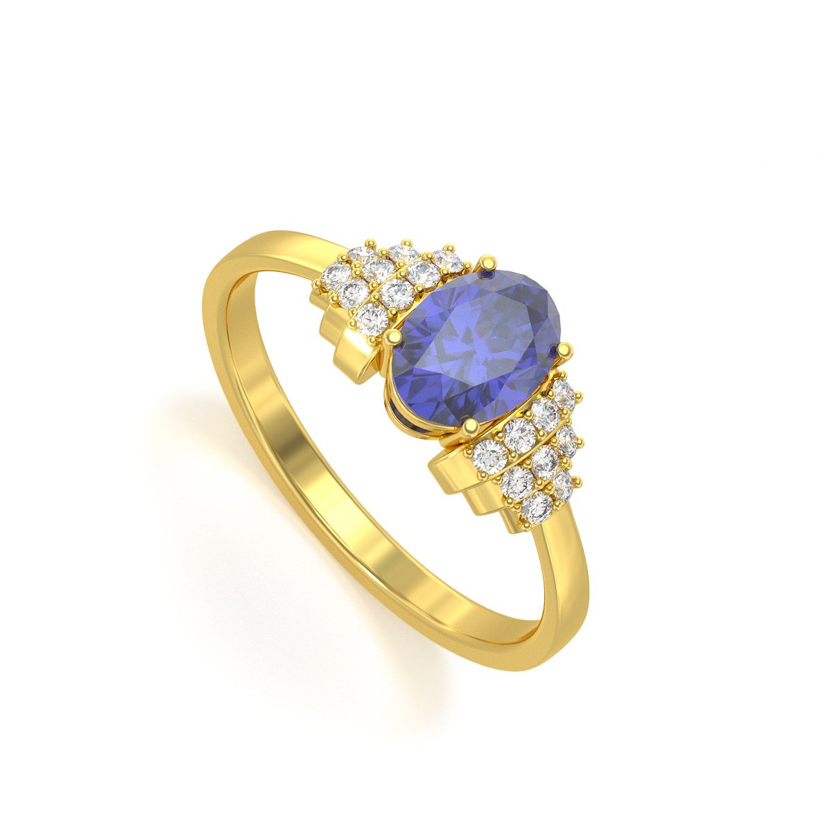 Bague ADEN Or 585 Jaune Tanzanite et diamants 2.24grs