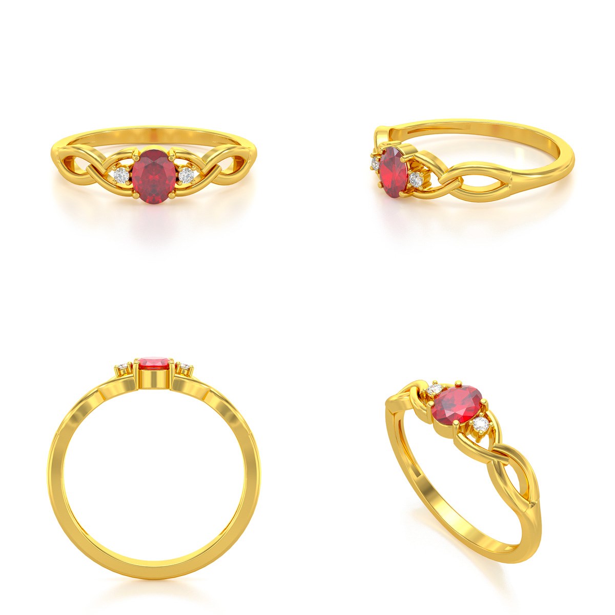 Bague ADEN Or 585 Jaune Rubis et diamants 2.2grs - vue 3