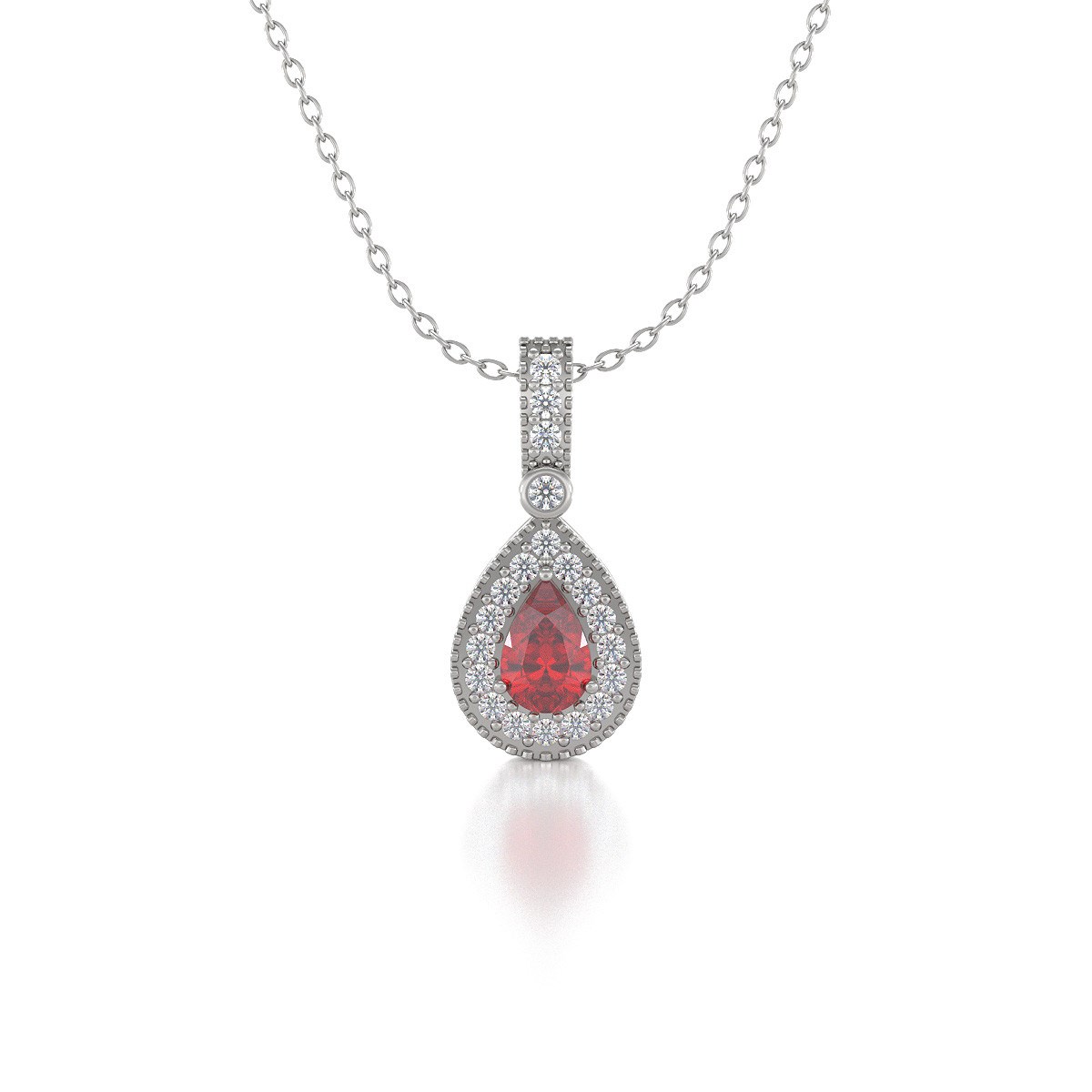 Collier Rubis & Diamant en Argent 925 | 1.55gr | Pendentif Luxueux - Aden