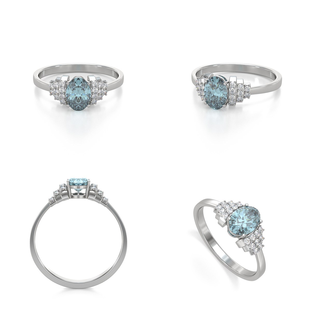Bague aigue-marine et diamants en argent 925 : un bijou luxueux et raffiné | Aden Boutique - vue 2