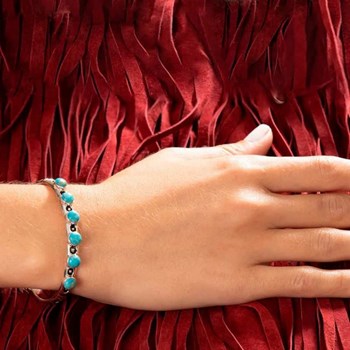 Adjustable bracelet in sterling silver and natural stone