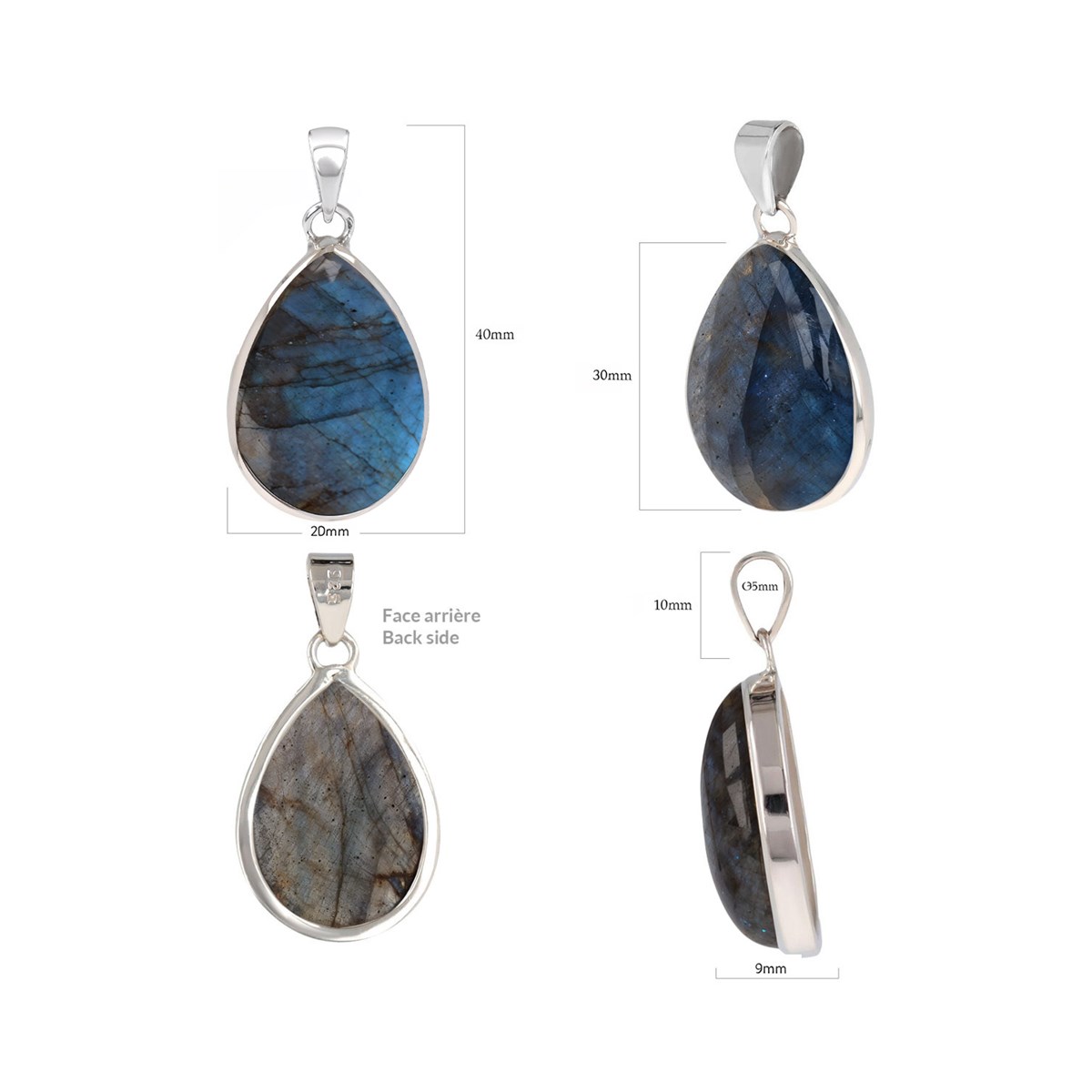 Pendentif Lyra Labradorite et Argent 925 | ADEN Design Goutte | Bijou Chatoyant - vue 3