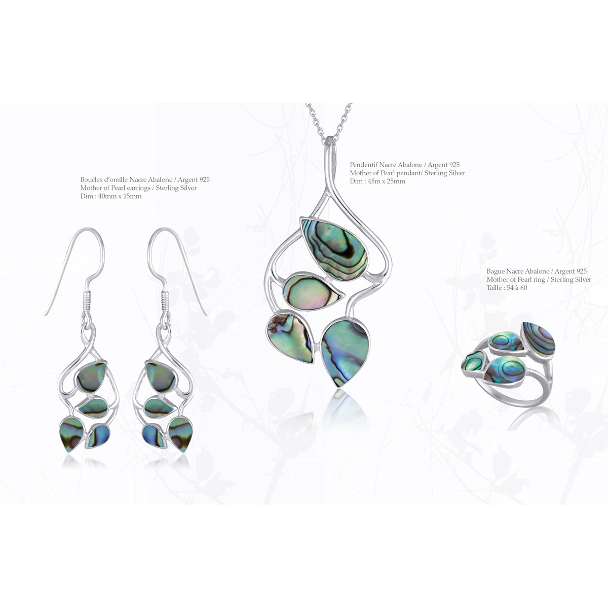 Boucles d'Oreille Feuillage en Nacre Abalone | Argent 925 - Aden Boutique - vue 3