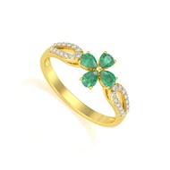 Bague ADEN Or 585 Jaune Fleur Emeraude et diamants 1.95grs