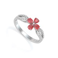 Bague ADEN Or 585 Blanc Fleur Rubis et diamants 1.95grs