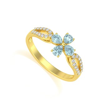 Bague ADEN Or 585 Jaune Fleur Aigue-Marine et diamants 1.95grs