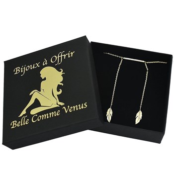 Ketting 2 bungelende veren bar bezet met zirkoniumoxide Verguld 750 3 micron 2 tinten