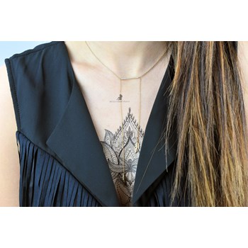 Ketting 2 bungelende veren bar bezet met zirkoniumoxide Verguld 750 3 micron 2 tinten