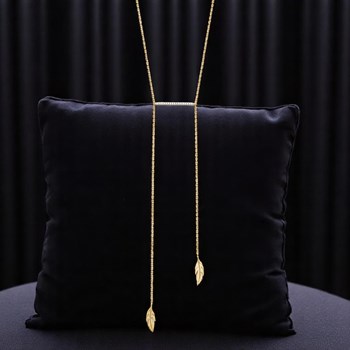 Ketting 2 bungelende veren bar bezet met zirkoniumoxide Verguld 750 3 micron 2 tinten