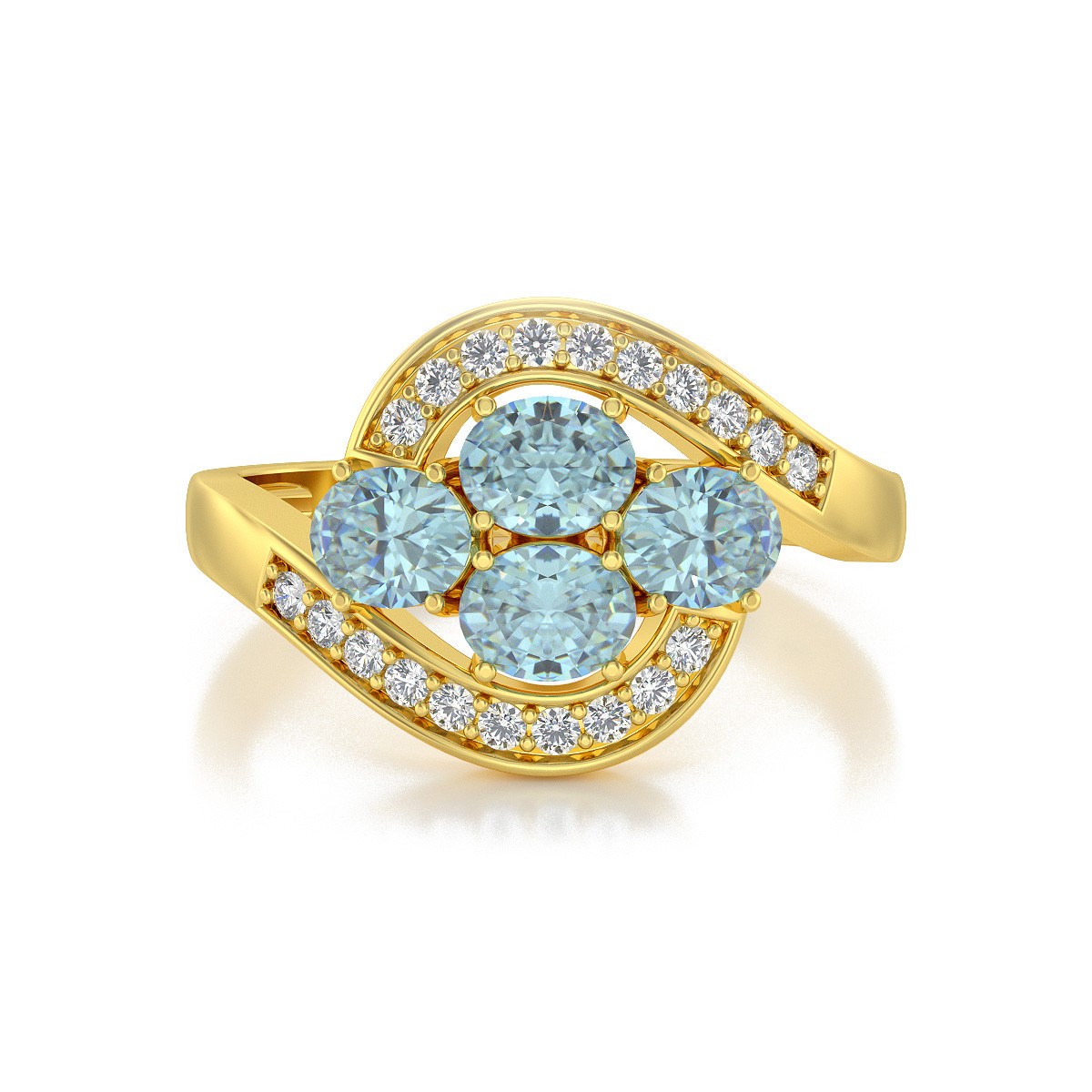 Bague ADEN Or 585 Jaune Aigue-Marine et diamants 2.91grs - vue 3