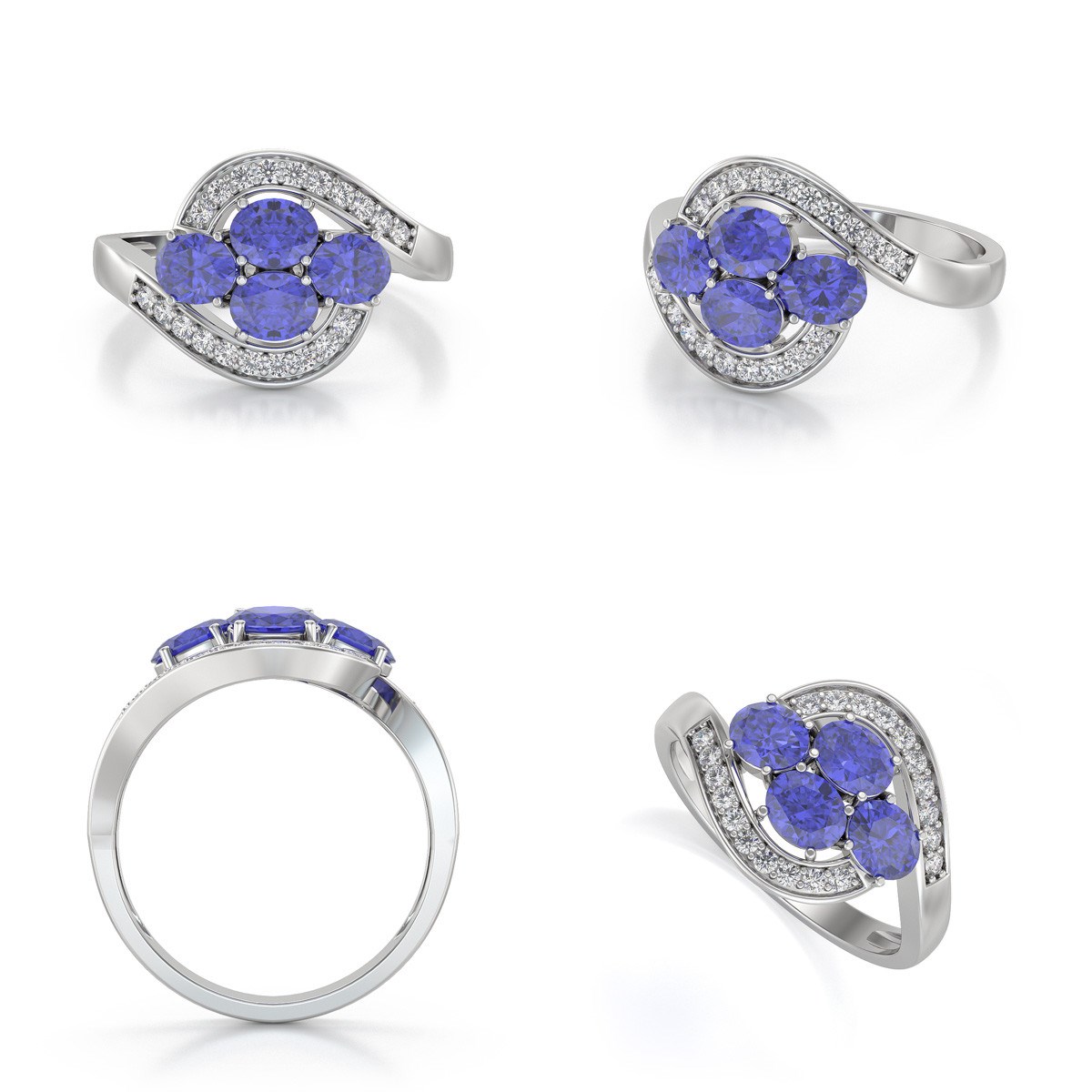 Bague ADEN Or 585 Blanc Tanzanite et diamants 2.91grs - vue 2