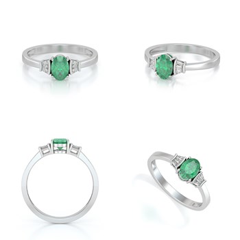 Bague ADEN Or 585 Blanc Emeraude et diamants 1.99grs