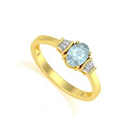 Bague ADEN Or 585 Jaune Aigue-Marine et diamants 1.99grs