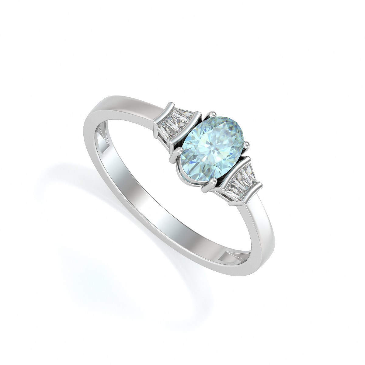 Bague ADEN Or 585 Blanc Aigue-Marine et diamants 1.99grs