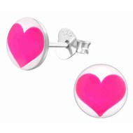 Boucle d'oreille coeur rose en argent 925/1000