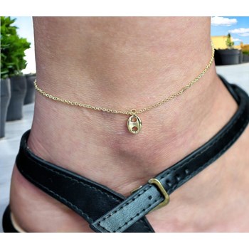 Verguld 750 3 micron koffieboon enkelbandje hanger