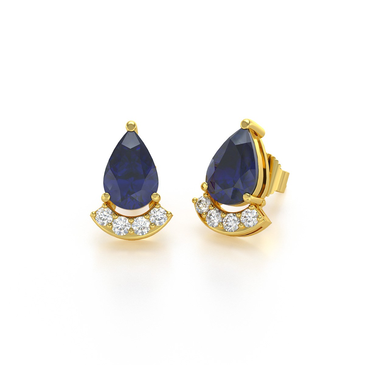 Boucles d'oreilles ADEN Or 585  Jaune Saphir forme Poire et Diamants 1.4grs - vue 2