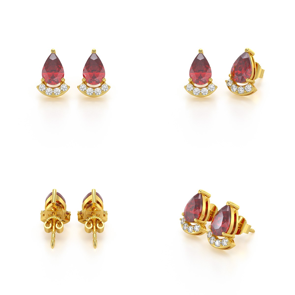 Boucles d'oreilles ADEN Or 585  Jaune Rubis forme Poire et Diamants 1.4grs - vue 3