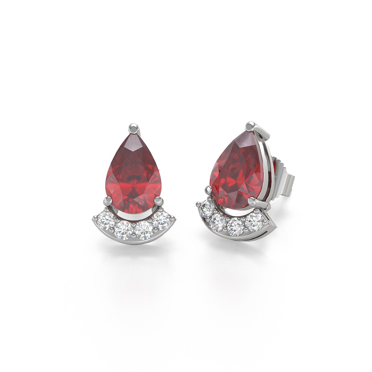 Boucles d'oreilles ADEN Or 585 Blanc Rubis forme Poire et Diamants 1.4grs - vue 2