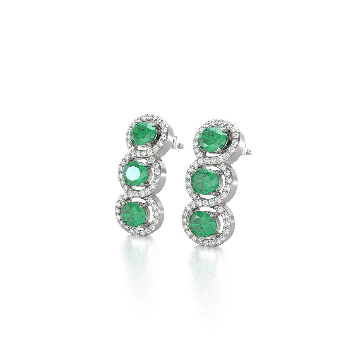 Boucles d'oreilles ADEN Or 585 Blanc Emeraude forme Ovale et Diamants 4.55grs - vue 4