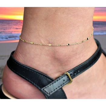 Ankle chain flat round disc and chain link Gold plated 750 3 microns